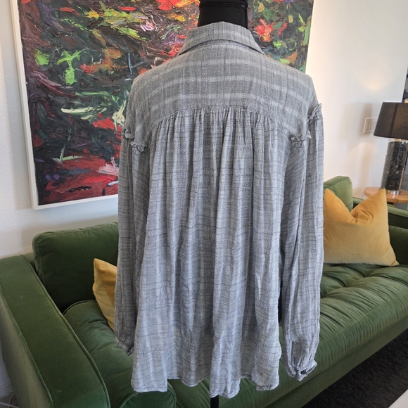 Free People Headed to the Highlands Boho Button-Down Gray Blouse Top, Medium - Picture 4 of 9